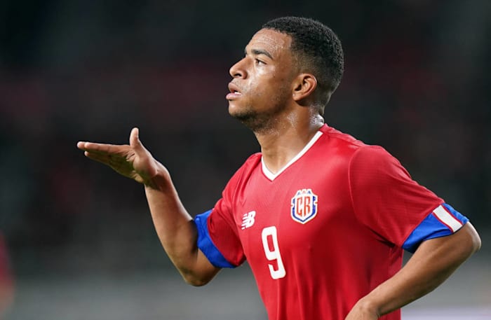 Bennette celebrating his goal in an international friendly against South Korea.